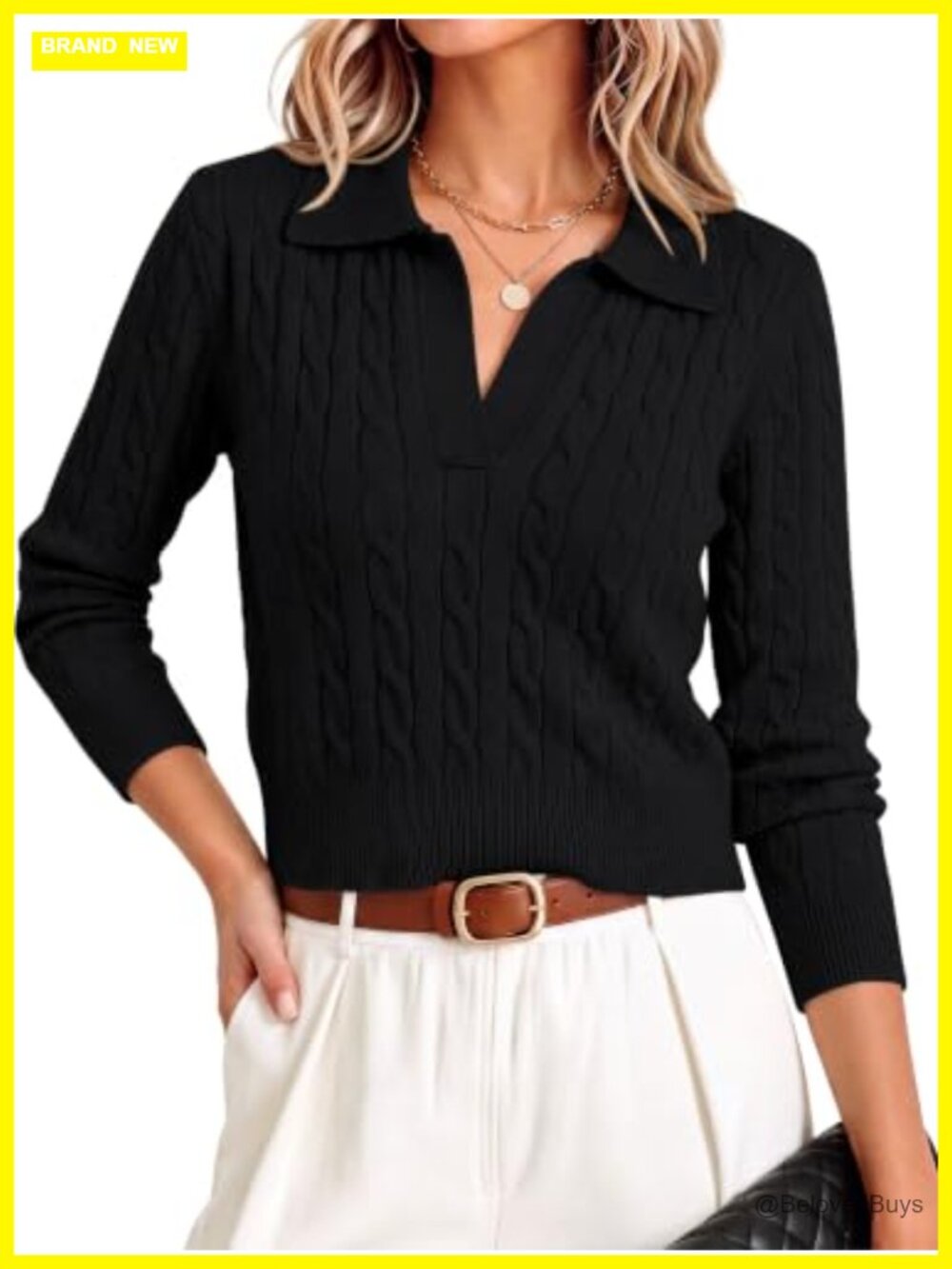 Cable Knit Cropped V-Neck Pullover Sweater Long Sleeve Fall Office